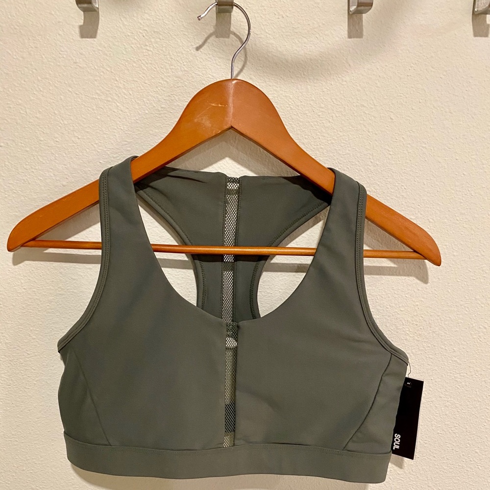Soul Cycle Olive Mesh Insert Bra